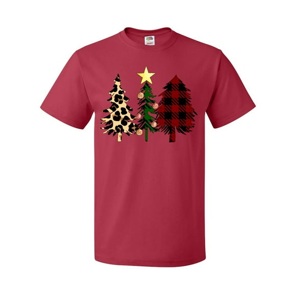 Inktastic Three Christmas Trees in Plaid and Leopard Print T-Shirt