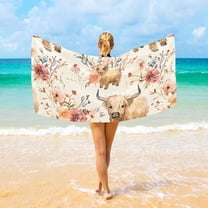 Ryvnso Cute Highland Cows Beach Towel Quick Dry Swimming Yoga Beach Towels Large Sand Free Microfiber Towel 31"W x 71"L