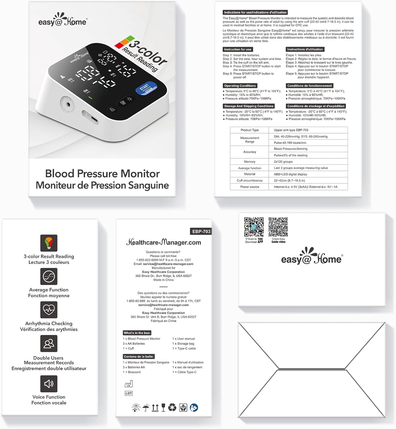 Easy@Home Upper Arm Blood Pressure Monitor, Accurate BP Machine with Voice & LED Display, MyHeartPal App, No Bluetooth