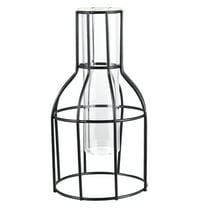 Raindrops Iron Art Decoration Glass Tube Vase for Flower Arranging with Black Stand Perfect for Home