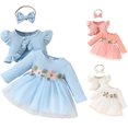 thumbnail image 6 of Usaibhir Infant Baby Girls Autumn/Winter Outfits Toddler Mesh Tulle Dress Sleeveless + Puff Sleeve Crop Coat + Headband 3PC Set for 12-18M Blue, 6 of 8