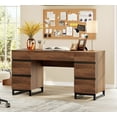 thumbnail image 3 of WAMPAT 59 inch Executive Desk, Modern Wood Computer Desk, Writing Desk with Drawers, Charging Station, File Cabinet Storage, Home Office Workstation, Study Table for Bedroom, Living Room, Brown, 3 of 9