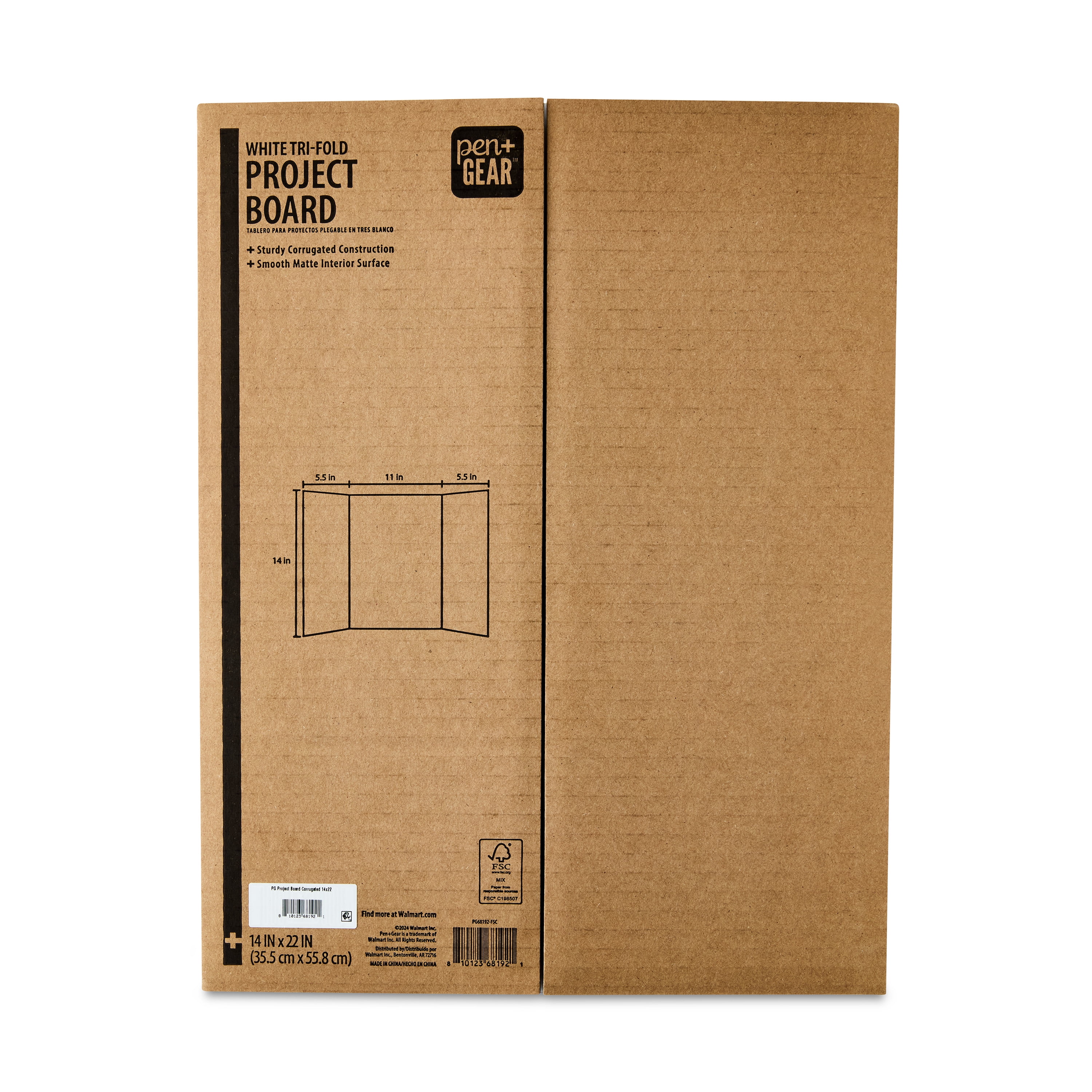 Pen+Gear White Tri-Fold Corrugated Project Board, 14" x 22"