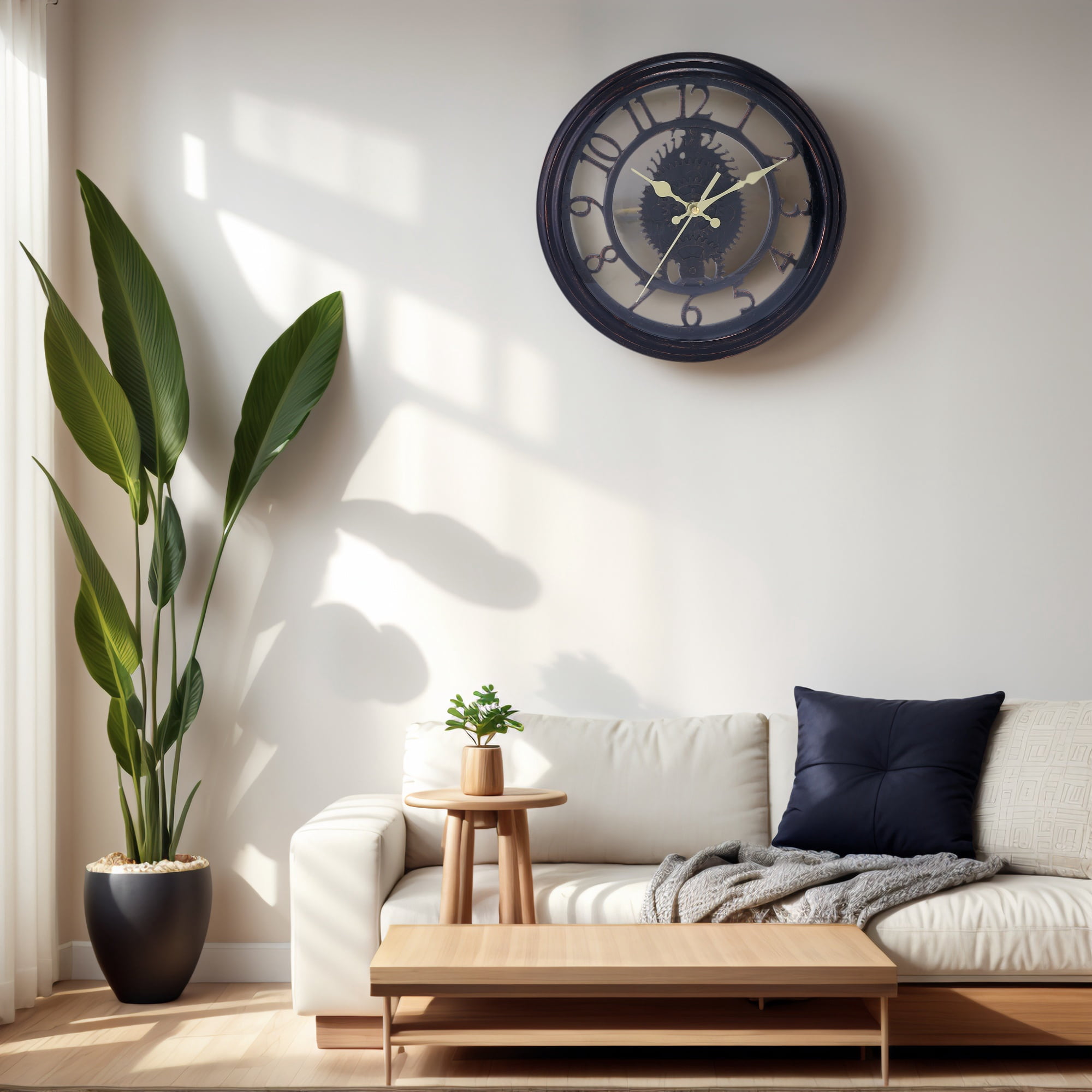 Rustic Farmhouse Gear Clock with Moving Gears Wall Clock Industrial Steampunk Unique for Home Living Room Office Decor Black 11 Inch