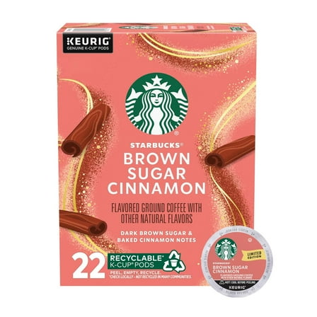 Starbucks Keurig Medium Dark Roast Brown Sugar Cinnamon Coffee Pods - 22 K-Cups - Pack of 2