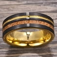 thumbnail image 3 of 8mm Men's Wood Inlay Tungsten Ring Black Gold Wedding Band with Groove Brushed Finish, 3 of 4