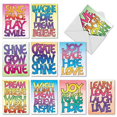 'M2317 WORD STACKS' 10 Assorted Thank You Greeting Cards Featuring Colorfully Illustrated Inspirational Words with Envelopes by The Best Card (The Best Prohormone Stack)