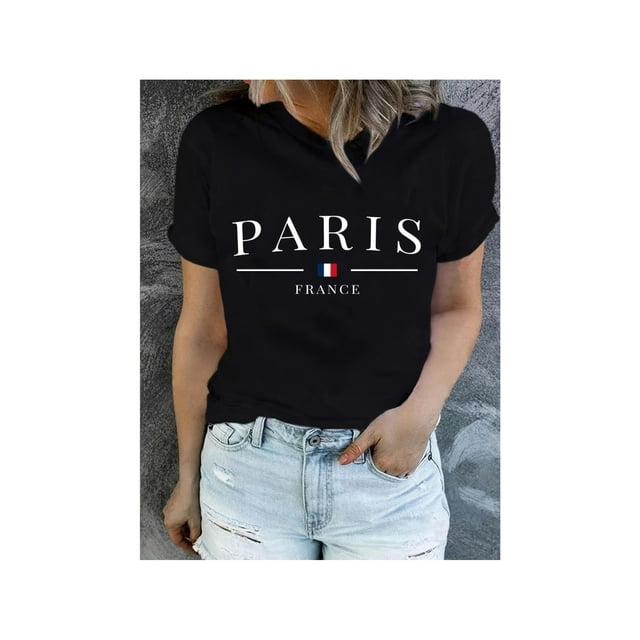 PaRiS France Casual Crew Neck T-Shirt - Soft, Comfortable, Geometric Pattern, Knit Fabric for Summer Wear