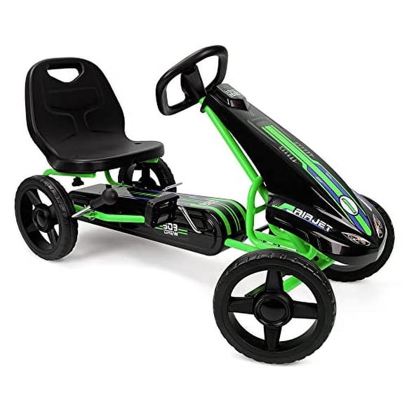 509 Crew Air Jet Pedal Go Kart - Verde - Niños, gráficos deportivos en el carenado delantero, asiento ajustable, llantas de 4 radios con ruedas EVA de 10'', volante deportivo, Go Kart para niños a par