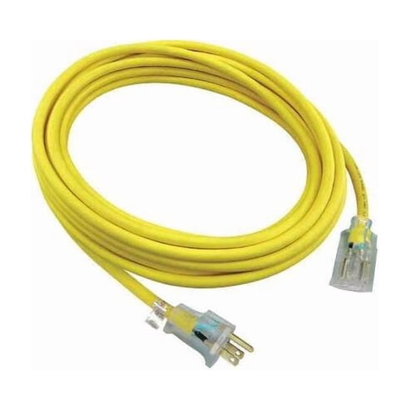 SJTW Outdoor Extension Cord, 12 AWG 1 Outlet, 5-15R, Yellow, PVC, 5-15P, 25ft