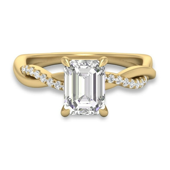 SZUL Women's Agatha Twisted Pave Ring with IGI Certified 2.50 Carat Lab-Grown Emerald Cut Diamond in 14K Yellow Gold