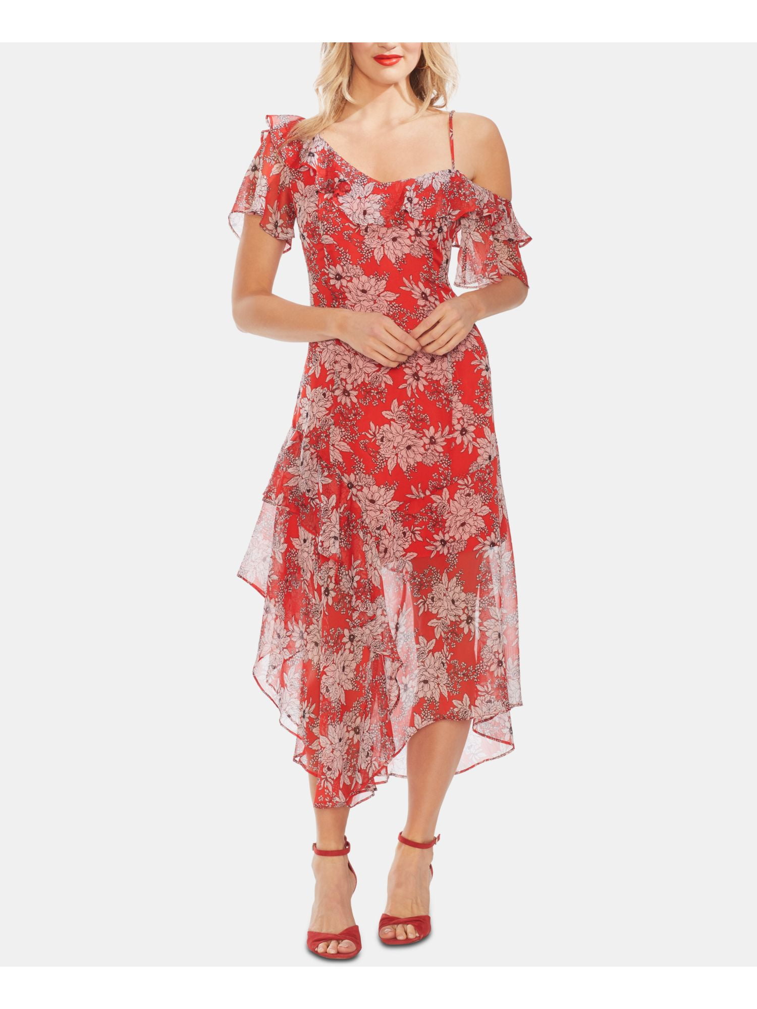 VINCE CAMUTO Womens Red Floral Short 