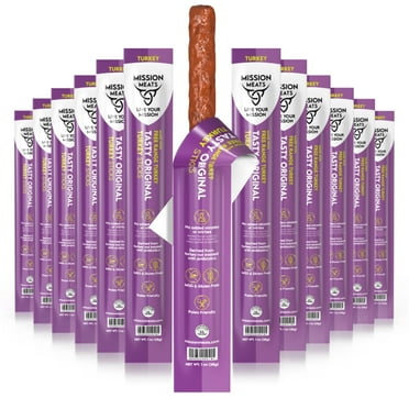 Mission Meats Turkey Sticks – 100% Free Range, Sugar & Gluten Free, Individually Wrapped Paleo and Whole 30 Snacks, Original 1oz (Pack of 12)