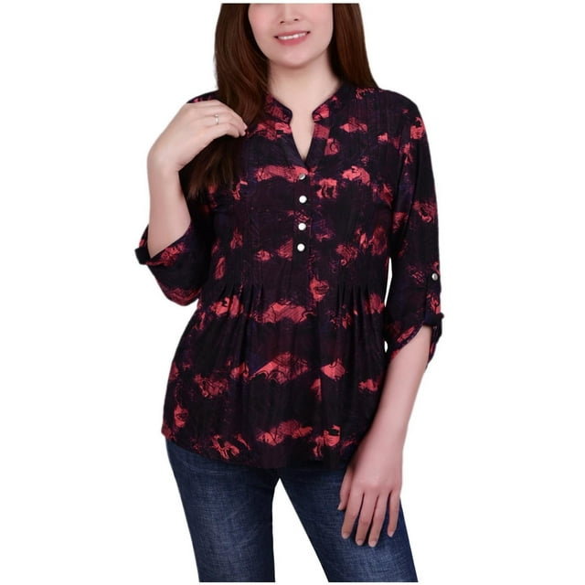 NY Collection Blouse à Enfiler pour Femmes, Violet, Petite, PL