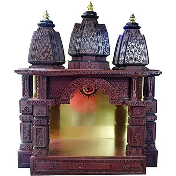 Wooden LED Lights Pooja Mandir For Home And Office /Temple Shrine /Hindu Pooja Ghar Handcrafted Large Temple / Table Top And Wall Hanging