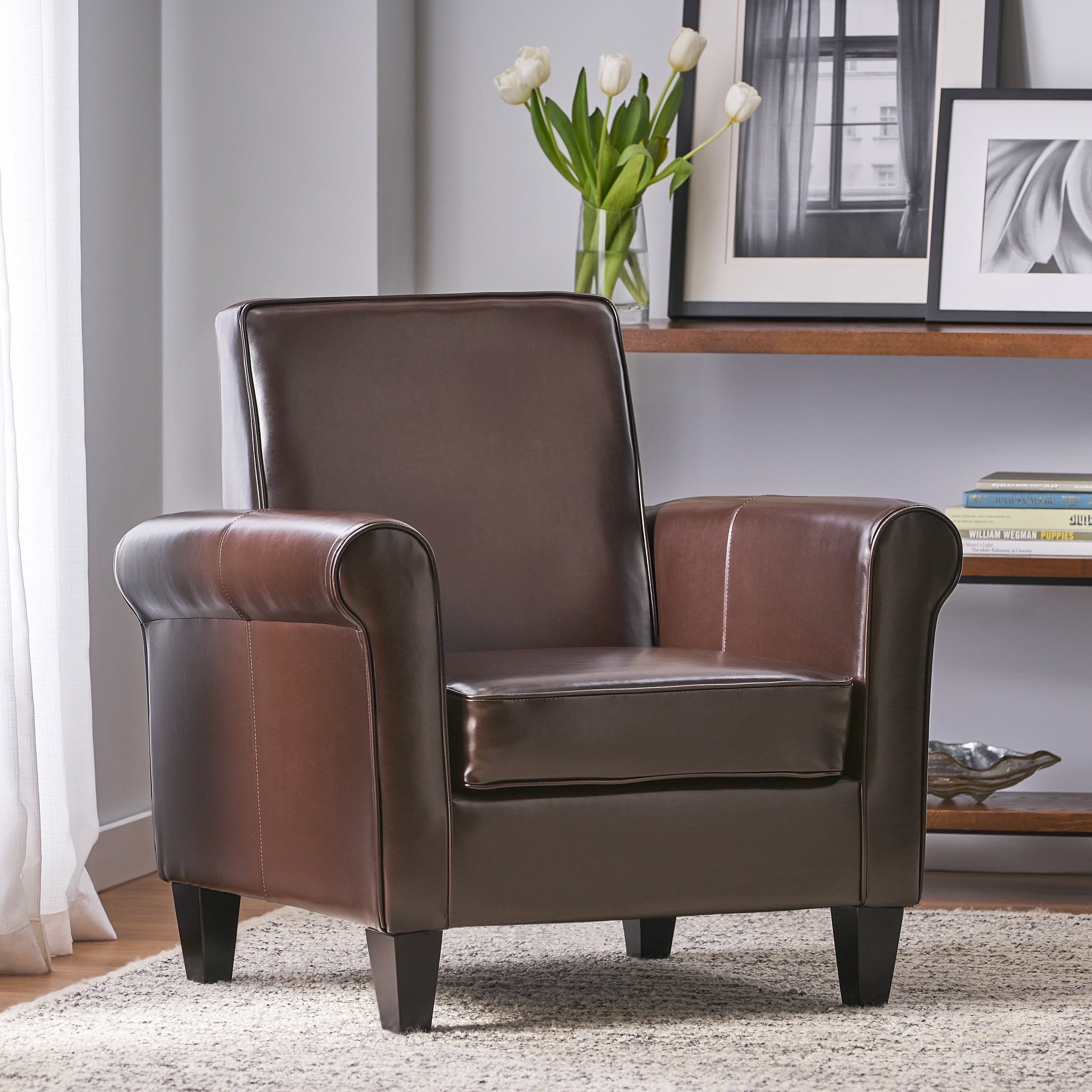Noble House Liam Leather Brown Club Chair