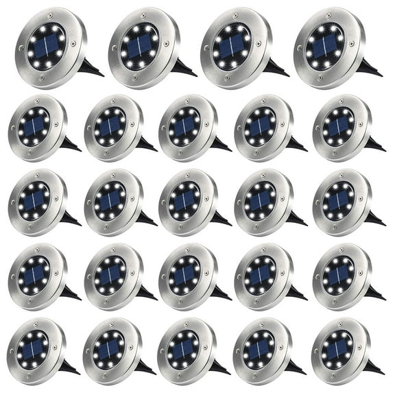 Qishi Solar Ground Lights,8 LED Disk Lights Solar Powered Waterproof,for Garden Driveway Lawn Pathway Yard Pool Step and Walkway(Cool White)24PACK