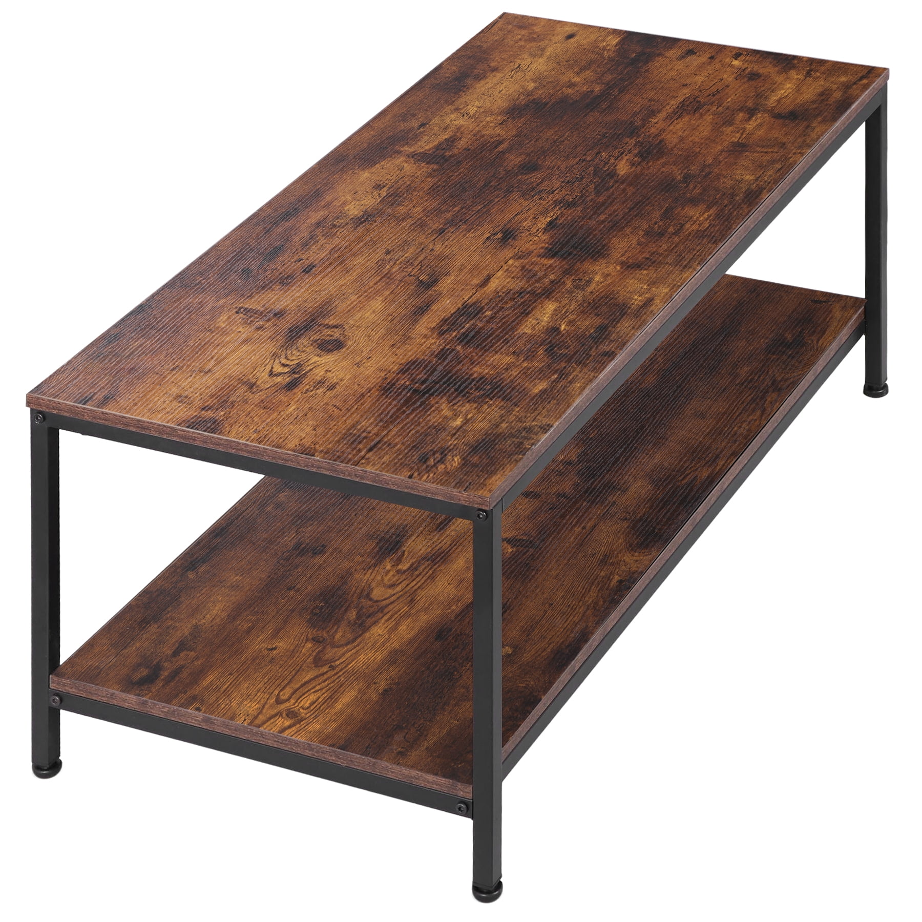 HomGarden 39.4" Modern Rectangle 2-Tier Coffee Table Wood Cocktail Table Home Office, Rustic Brown