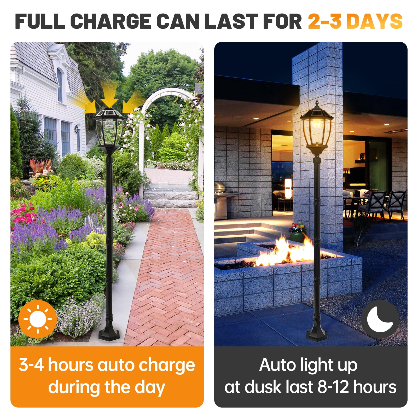bokifol 70" Solar Lamp Post Light,Solar Light Posts for Outside Waterproof,Outdoor Lamps for Patio,Backyard,Front Porch Decor,Warm White,Replaceable Bulb
