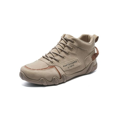 

Daeful Men Casual Walking Shoe Lace Up Flats Breathable Sneakers Mens Lightweight Comfort Mid Top Driving Shoes Khaki 7