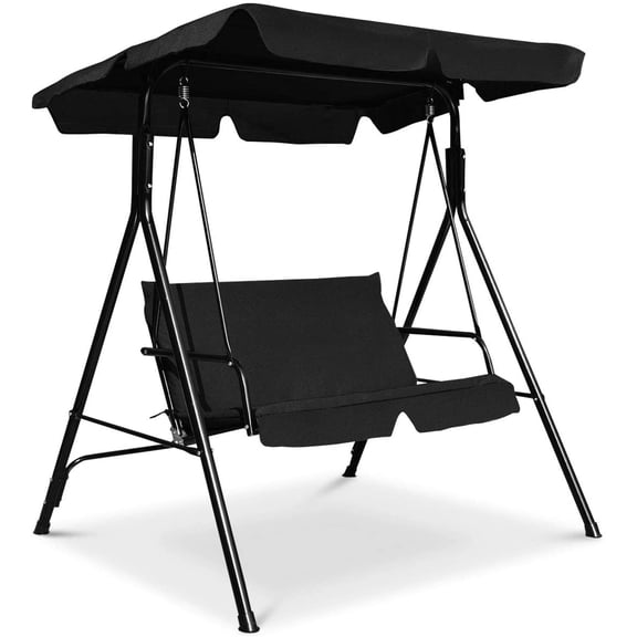 2 Person Porch Swing, Outdoor Swing with Removable Cushions, Solid Steel Structure, Patio Swing with Adjustable Canopy for Porch, Backyard, Garden, Balcony