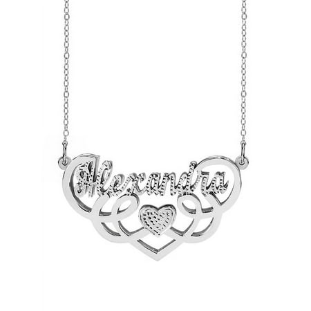 Personalized Entangled Double Name Necklace with Beading and Rhodium on Name