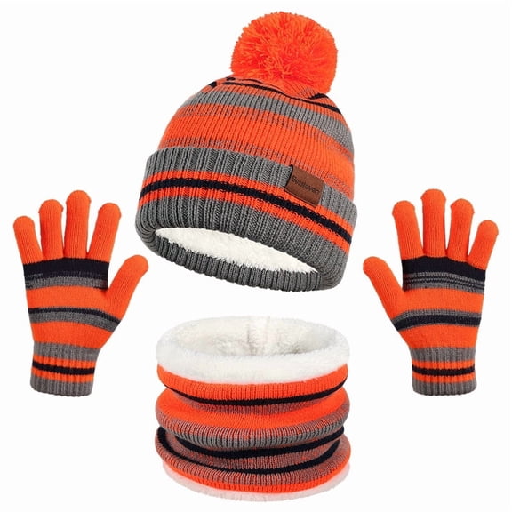 Yoyauz Kids Winter Hat Scarf Mittens Set - 3pcs Warm Knit Beanie Cap and Circle Scarf and Gloves with Fleece Lining for Children Girls -