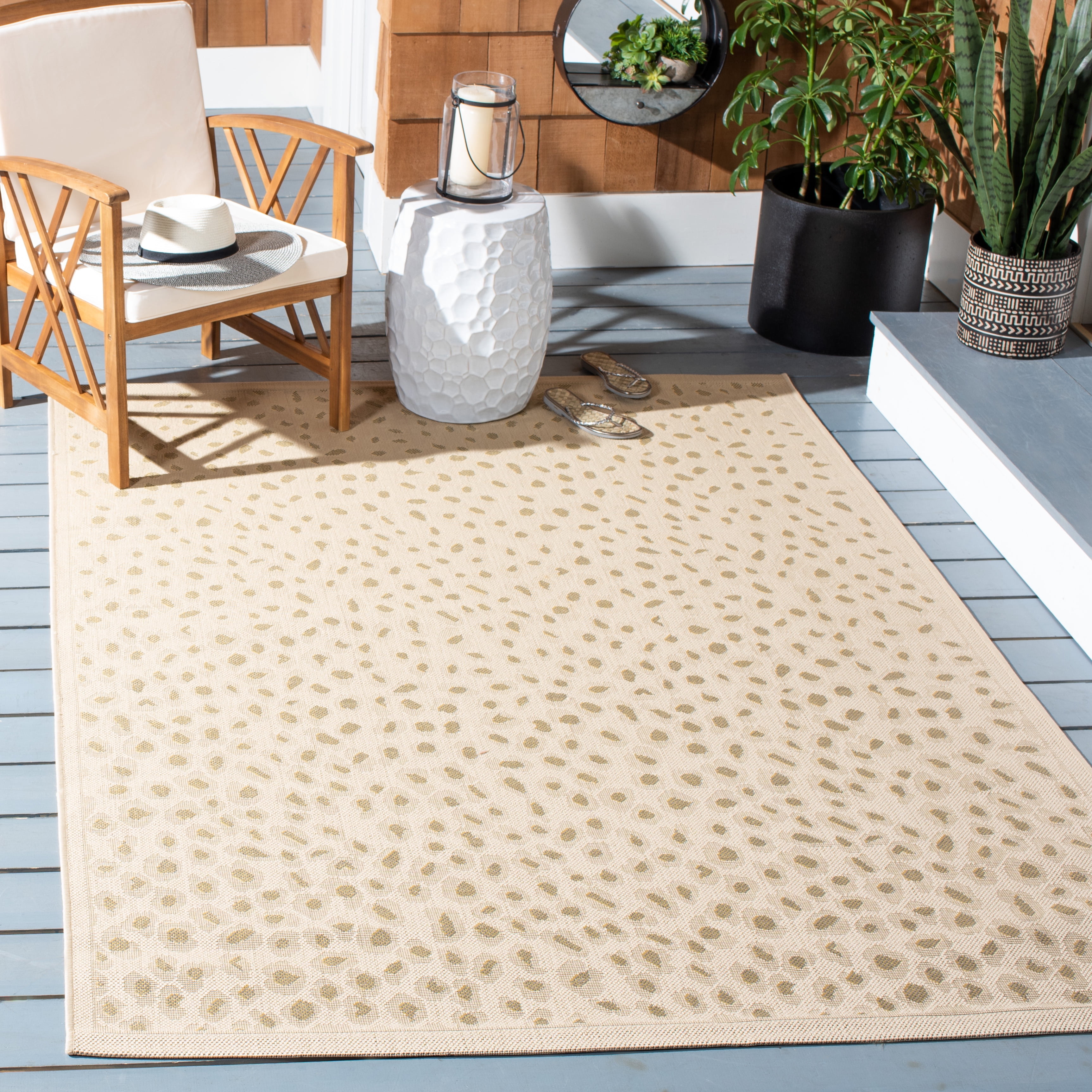 Safavieh Courtyard Camille Spotted Indoor/Outdoor Area Rug, Beige/Gold, 6'7" x 6'7" Square