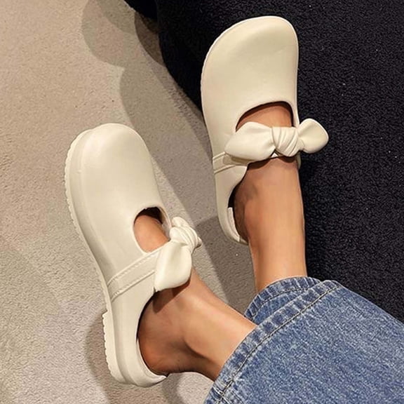 Bkhluea Women Bow Accent Closed Toe Clog Mules Comfortable Slip On Footwear For Casual Indoor Outdoor Daily Activities