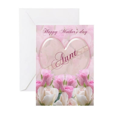 CafePress - Aunt Mother's Day Card With Pink Roses - Greeting Card, Blank Inside Glossy