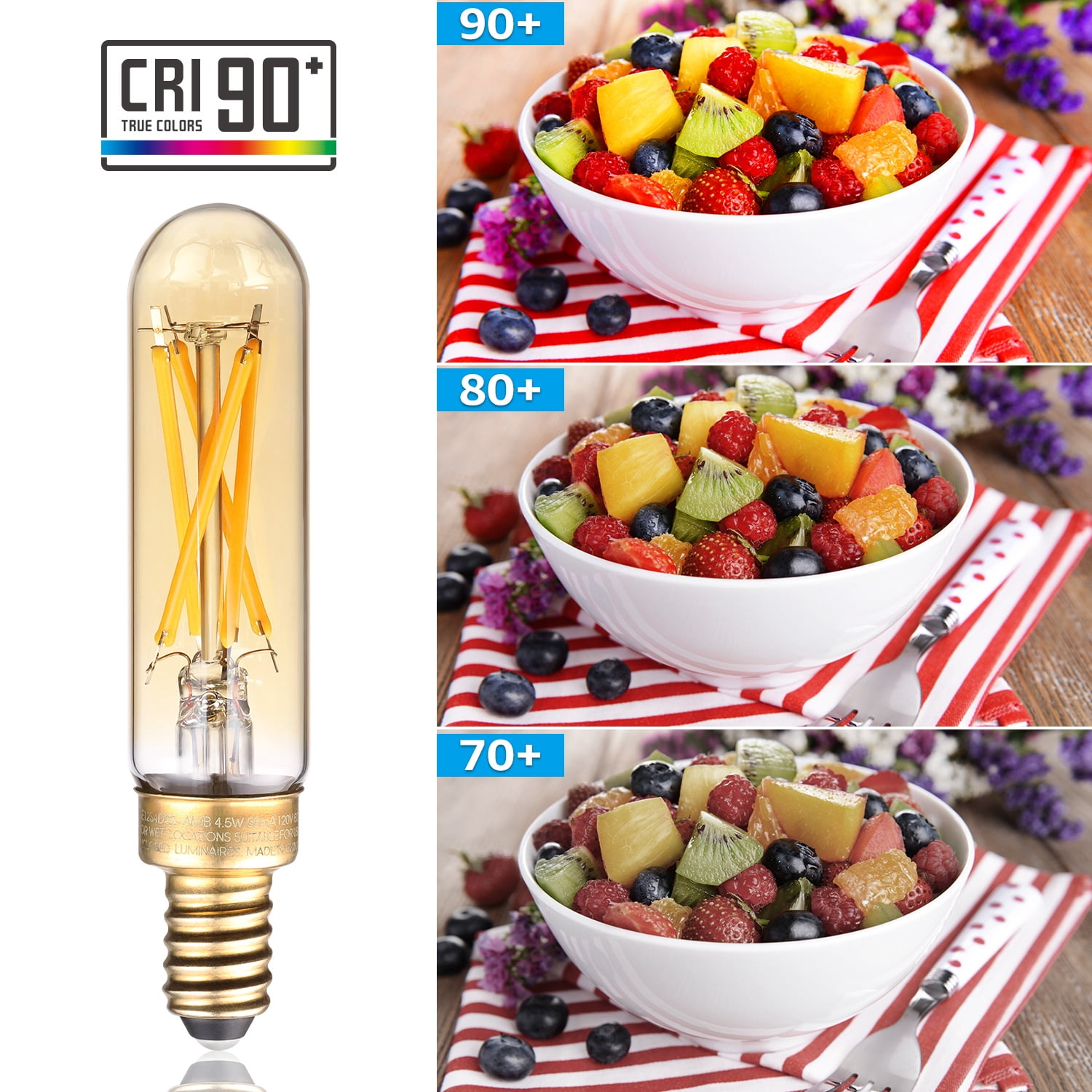 TORCHSTAR 6Pack T25 Tubular Edison Bulbs, Dimmable T6 LED Bulb, E12 Candelabra Bulb, 4.5W(25W Equiv.), for Chandelier, Wall Lamps, Amber Warm Glass