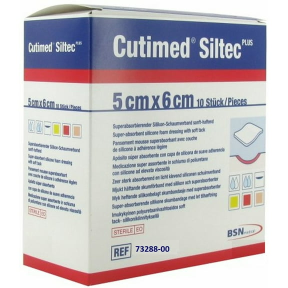 BSN Medical Cutimed Siltec Plus Foam Dressings, 5 cm x 6 cm (2 in x 2.5 in), Box of 10