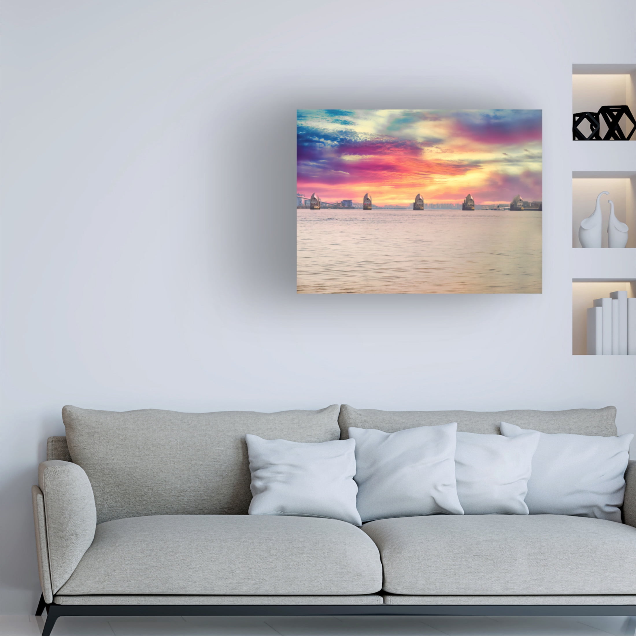 Canvas Wall Art - Mark A Paulda 'Thames Barrier At Sunrise' Wall Art for Living Room, Bedroom, or Office Décor by Trademark Fine Art - 19 x 14 Inches