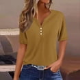 thumbnail image 2 of Yuyuzo Womens Summer Tops Notch V Neck Button Tunic Tops Short Sleeve Loose Summer Basic Tee Shirts, 2 of 5