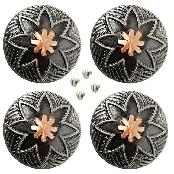 Set of 4 Conchos Western Saddle Tack 1-1/4" Engraved Copper Floral Co563