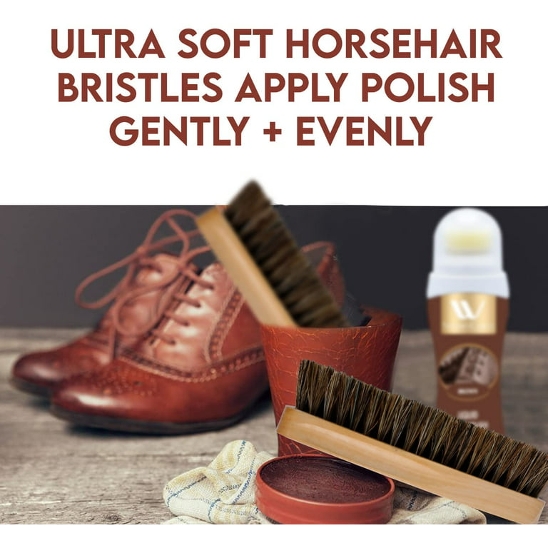 WBM Horsehair Boot Brush, Premium Soft Bristle Shoe Shine Brush - Pack of 2