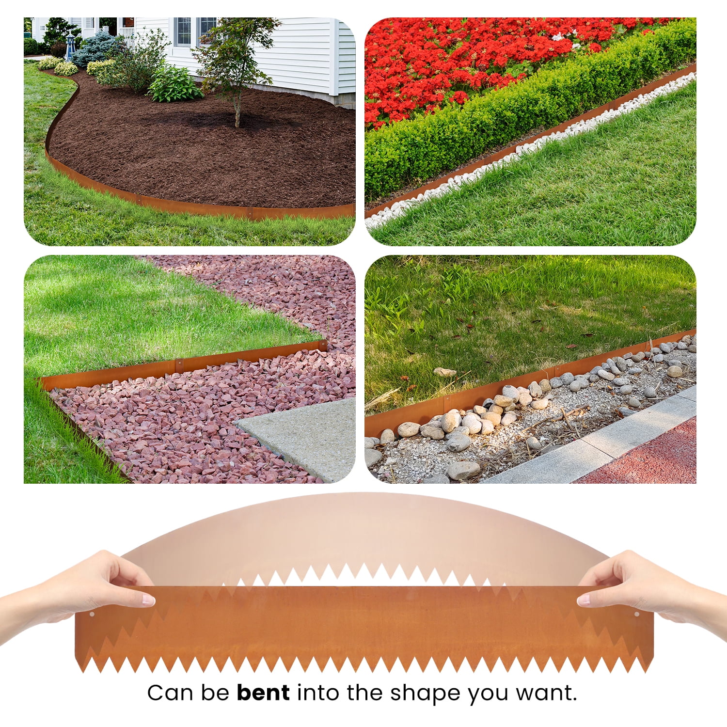 20FT Silver Edging for Landscaping Metal Corten Steel Garden Divider Flower Bed Fence DIY Landscape Strips Bendable Stakes Edge for Pathway Lawn Grass Plant Yard Outdoor Hammer-in, 6"