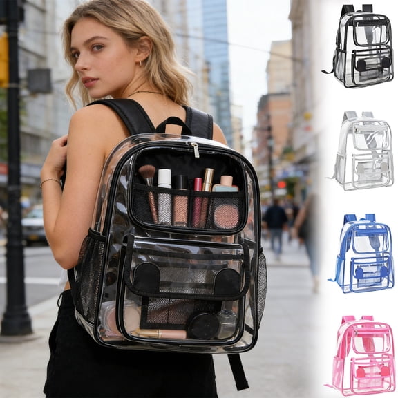 Clear Backpack for Men Women, Large Capacity Thick PVC Transparent Bag for Stadium Concerts Games Security Check, Heavy Duty Waterproof Teens Bookbag for Travel Campus Classroom Daily Use