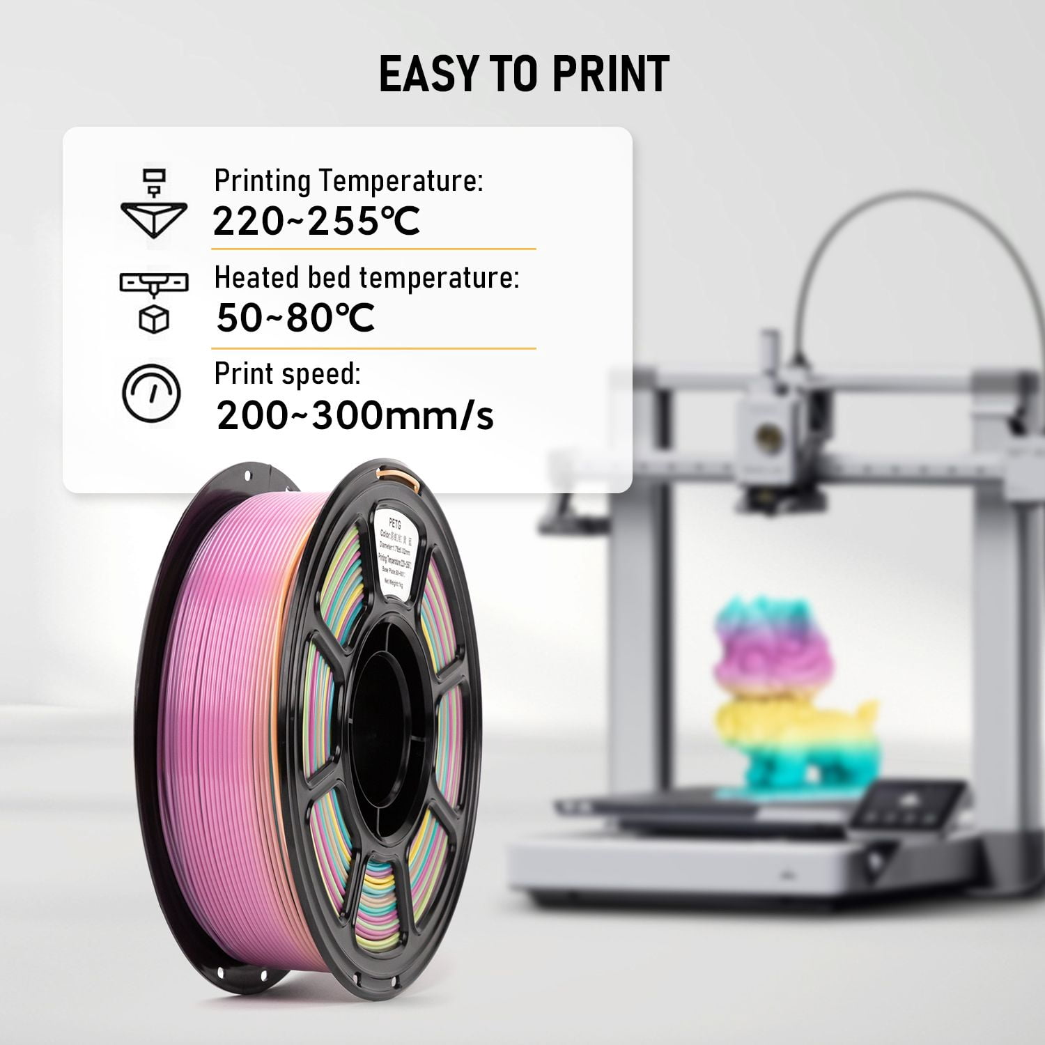 Brakzilon Rainbow PETG Filament 1.75mm Multicolor 3D Printer Filament Color Change Gradient FDM Filament 1kg Spool for DIY Printing