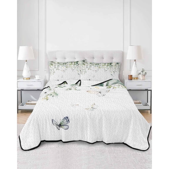 Quilts Twin XL Size, Eucalyptus Soft Comforter Bedding Set for Bed, Butterfly Sage Green Leaf Farmhouse Plant Lightweight Quilted Bedspread with Pillow Cover(2 Pieces) for All Season, 68x98 Inch