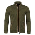 thumbnail image 2 of Mens Cardigan Sweaters With Pockets Autumn Winter Full Zip Fleece Lined Knit Sweater Jacket Stand Collar Long Sleeve Casual Lightweight Fleece Lined Cardigan With Zipper 4XL Army Green, 2 of 4