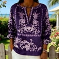 thumbnail image 5 of Womens Boho Linen Tops 3/4 Sleeve Shirt V Neck Floral Printed Beach Travel Outfits for Women Spring Summer (XL, Purple), 5 of 5