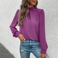 thumbnail image 4 of Weiqiqre Womens Tops Mock Neck Pleated Solid Long Sleeve Blouse Shirt Top, 4 of 6