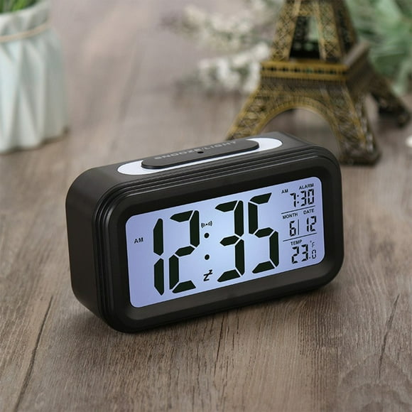 Wzzjkit Alarm Clock with Background Lighting LCD Display Temperature Monitor Snooze Smart Clock Calendar Alarm Clocks for Bedrooms for Office Bedroom Dorm Digital Clock