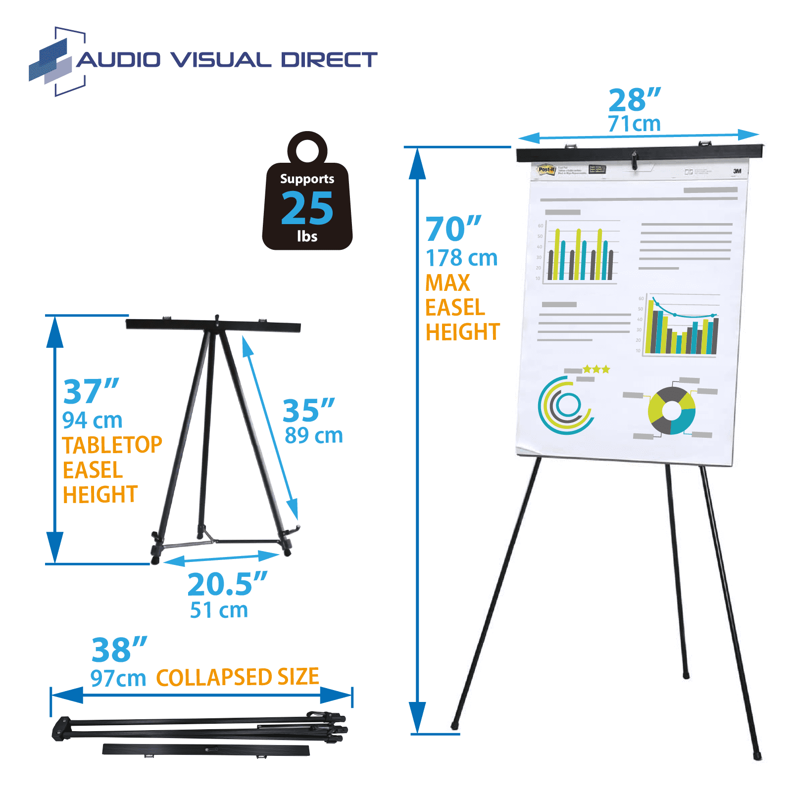 Audio-Visual Direct Lightweight Aluminum Presentation Easel Flip Chart, 4 Count