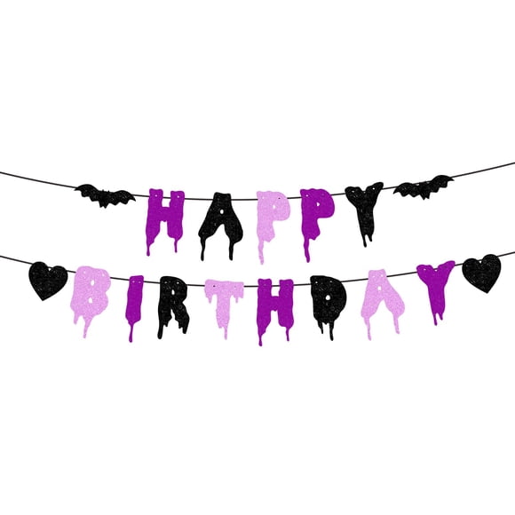 Banner Difuento Happy Birthday Halloween Glitter