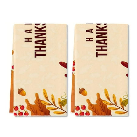 

YladaFaie 2 Pieces Fall Kitchen Towels Dish Hand Towels Happy Thanksgiving Pattern Fall Autumn Tea Towels for Fall Kitchen Bathroom Decor 16 x 24 Inch