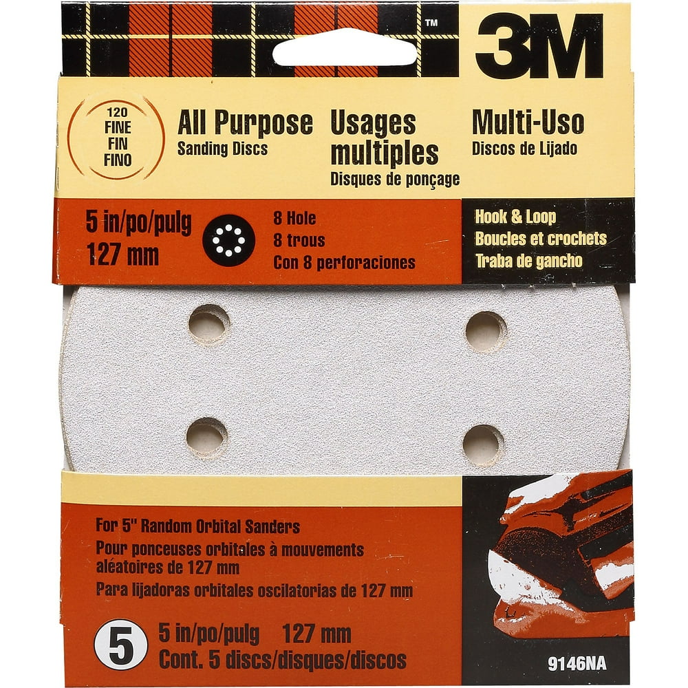 3M 5 inch 8-hole Hook & Loop Sanding Disc, 5 discs/pak, 120 grit