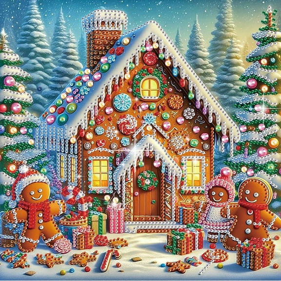5D DIY Diamond Painting Kit Christmas House Color Crystal Diamond Painting Handmade Art Craft Includes Tools, Suitable for Beginners and Adults Home Wall Decor Holiday Gift