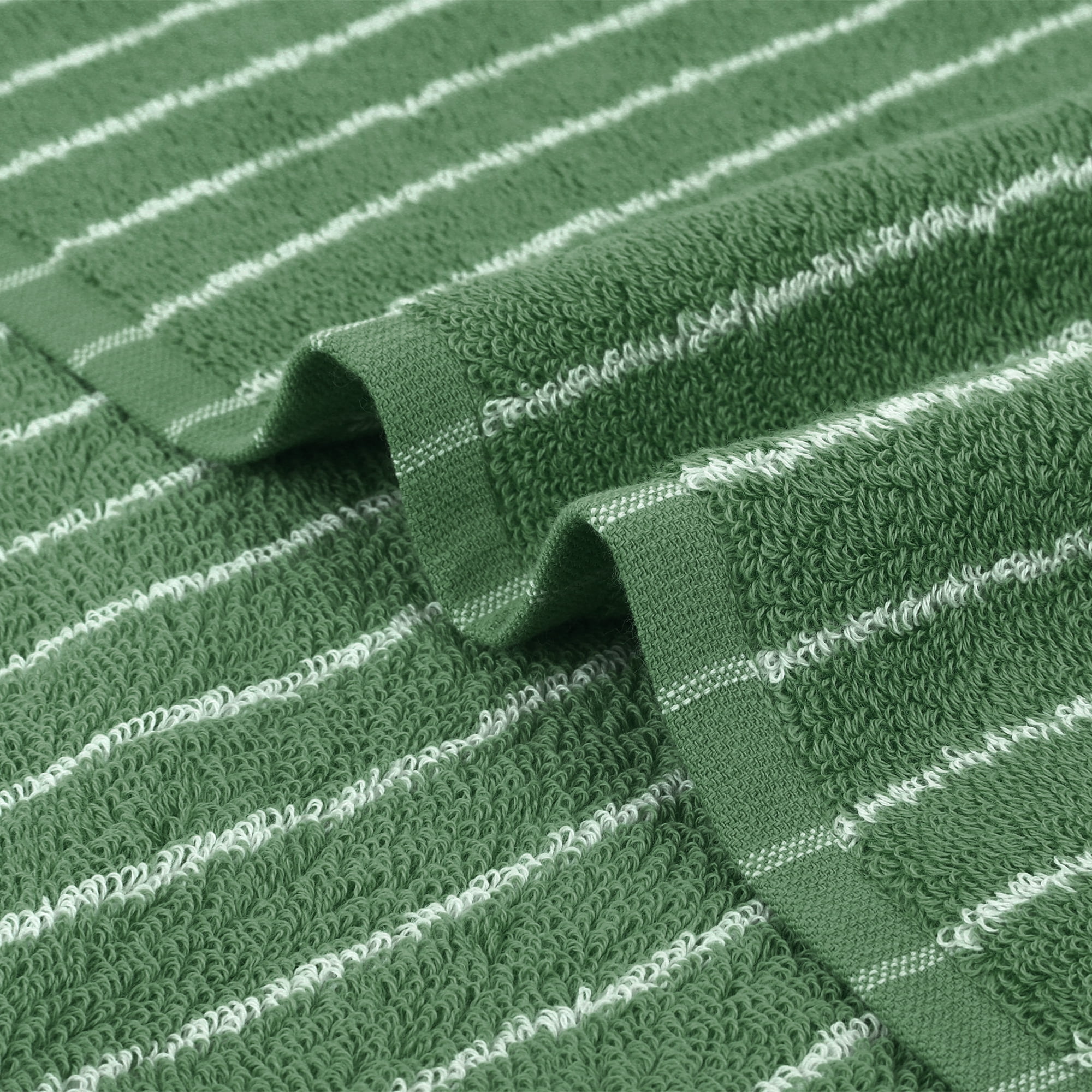 Unique Bargains Classic Stripe Bath Hand Towels Cotton Soft Absorbent Green 4-Piece